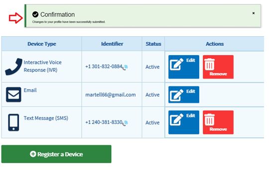 Device Registration Confirmation 